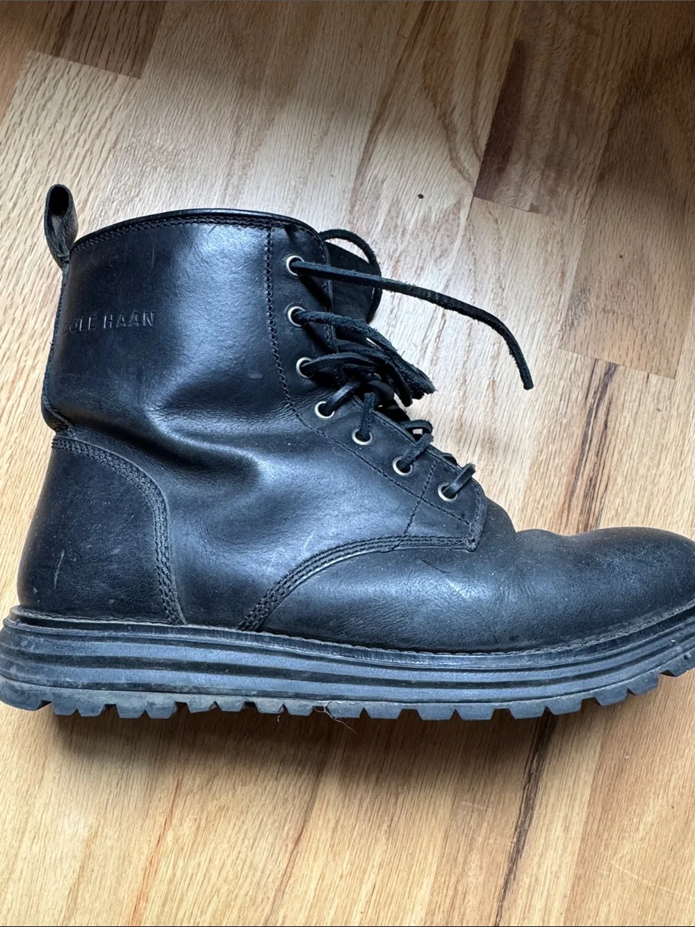 Cole Haan Black Leather Lace-Up Combat Boots